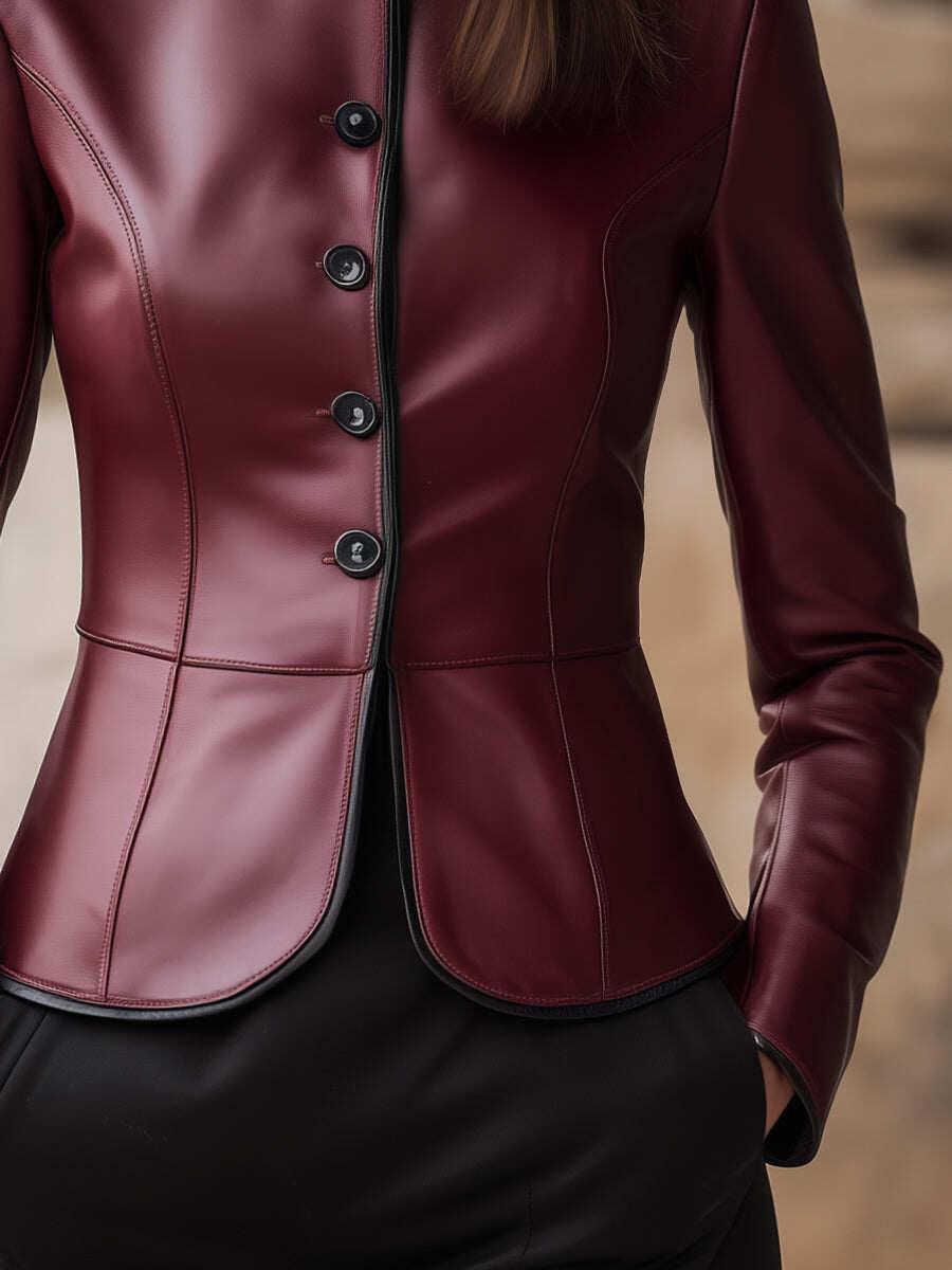 High Collar Fitted Faux Leather Jacket
