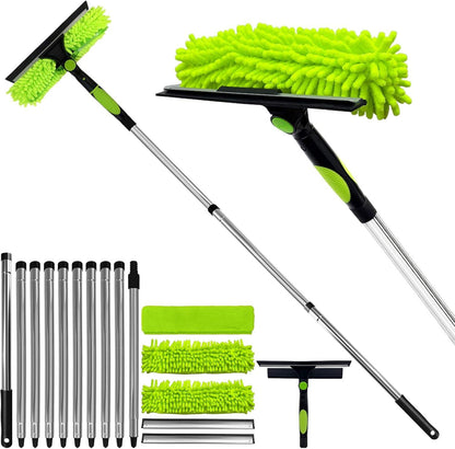 Squeegee Window Cleaner 2 in 1 Rotatable Window Cleaning Tool Kit with Extension Pole