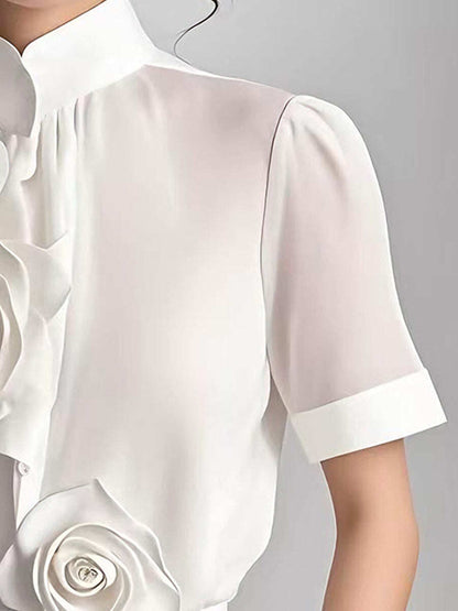 Elegant Blossom Embellished Floral Blouse