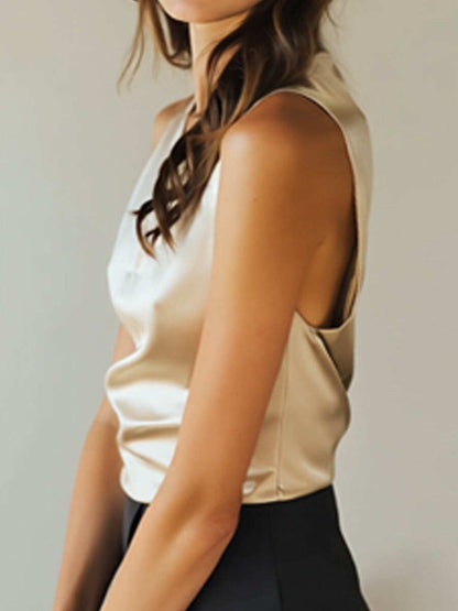 Ivory Satin Top with Elegant Drape Details