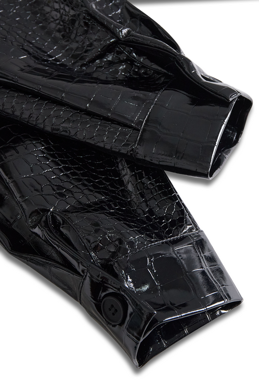 Glossy Black Crocodile Embossed Shirt