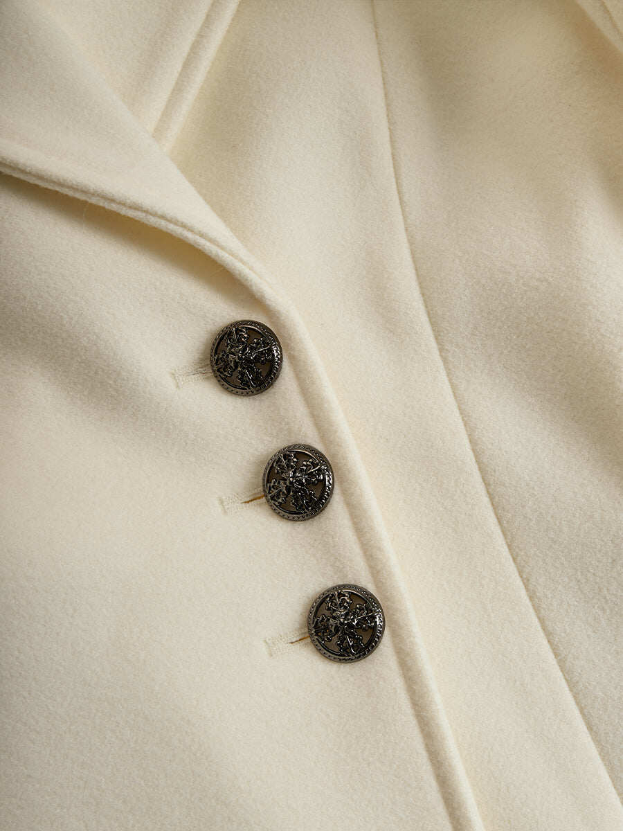 Ivory Flared Coat With Faux Fur Collar And Cuffs