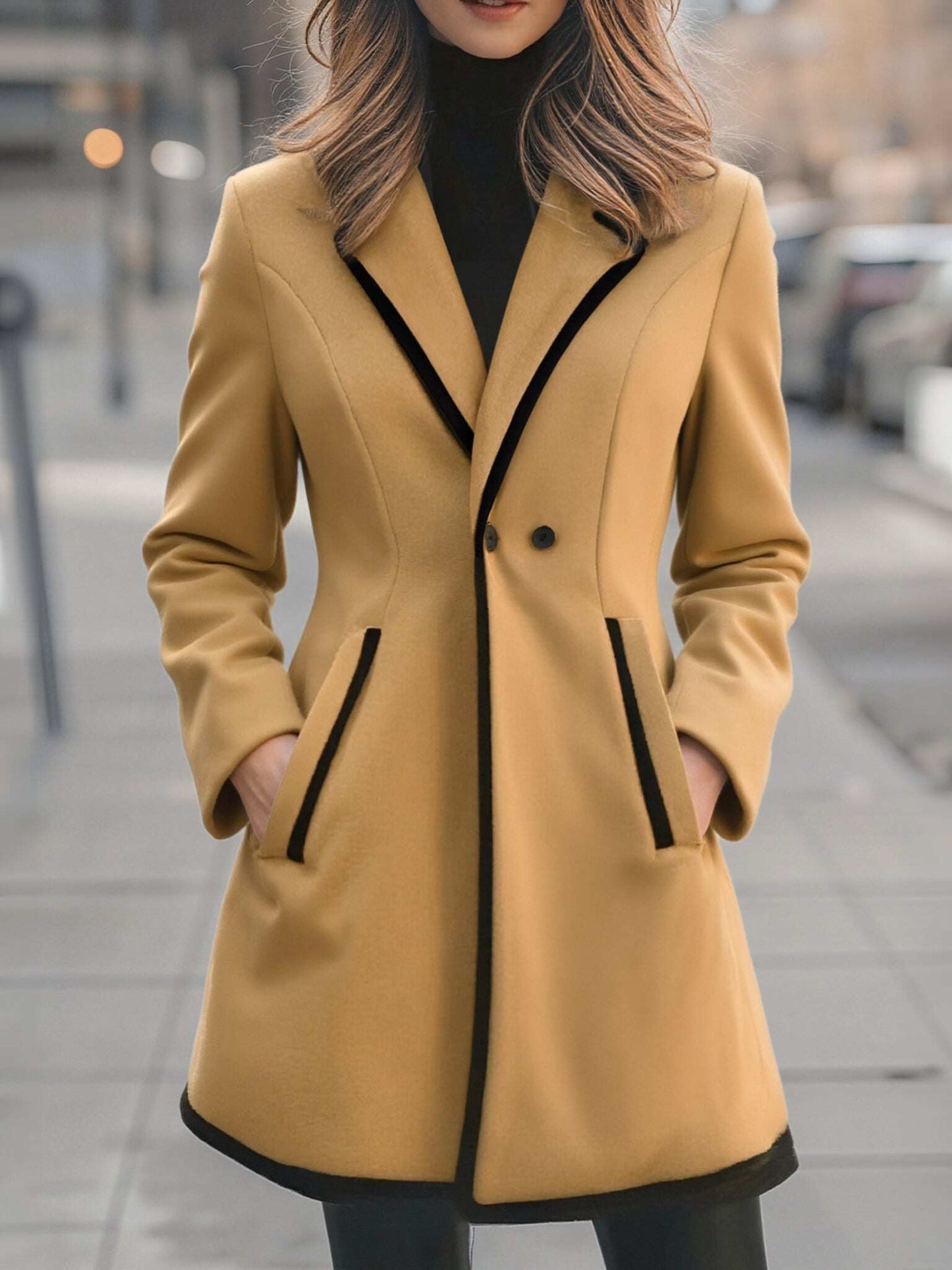 Chic Double-Breasted White Coat with Black Trim