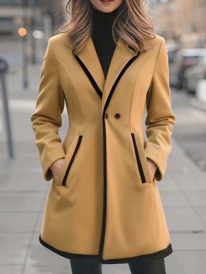 Chic Double-Breasted White Coat with Black Trim