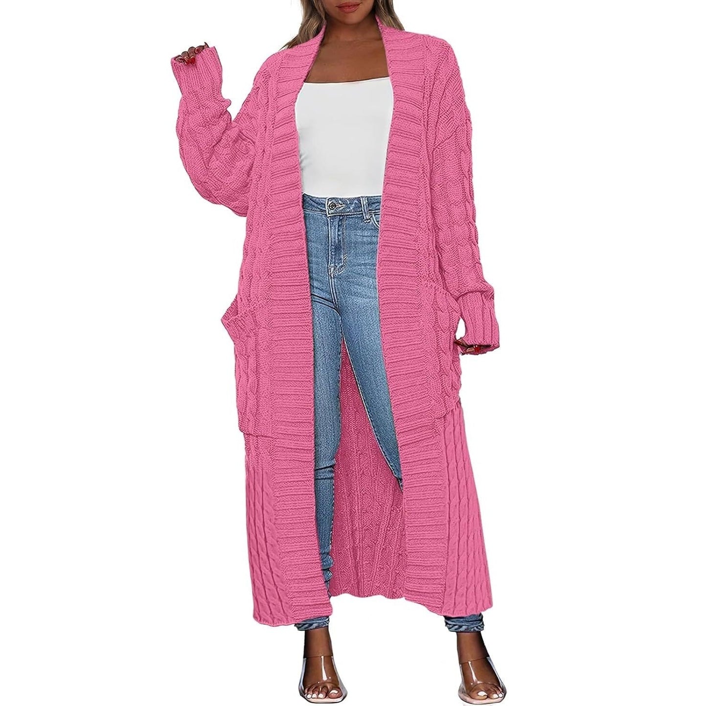 Women's Long Cardigan 2026 Oversized Coat Long Sleeve Open Cardigan Knitted Extra