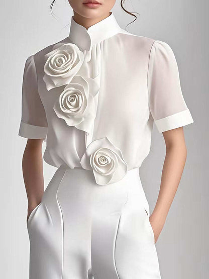 Elegant Blossom Embellished Floral Blouse