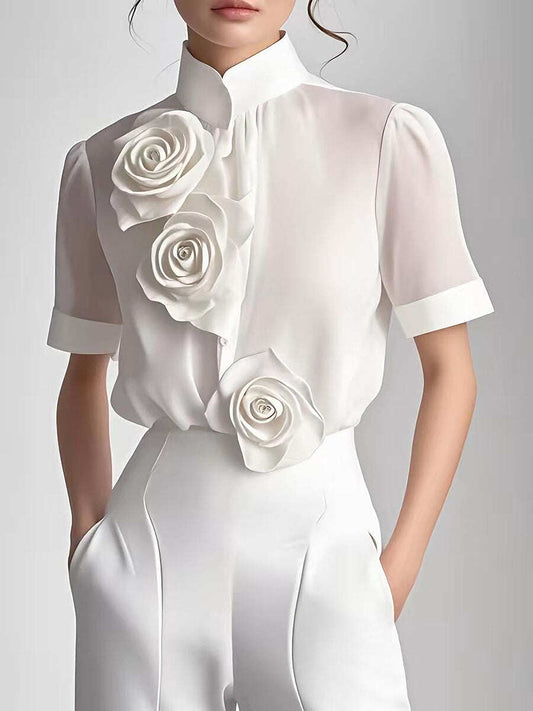 Elegant Blossom Embellished Floral Blouse