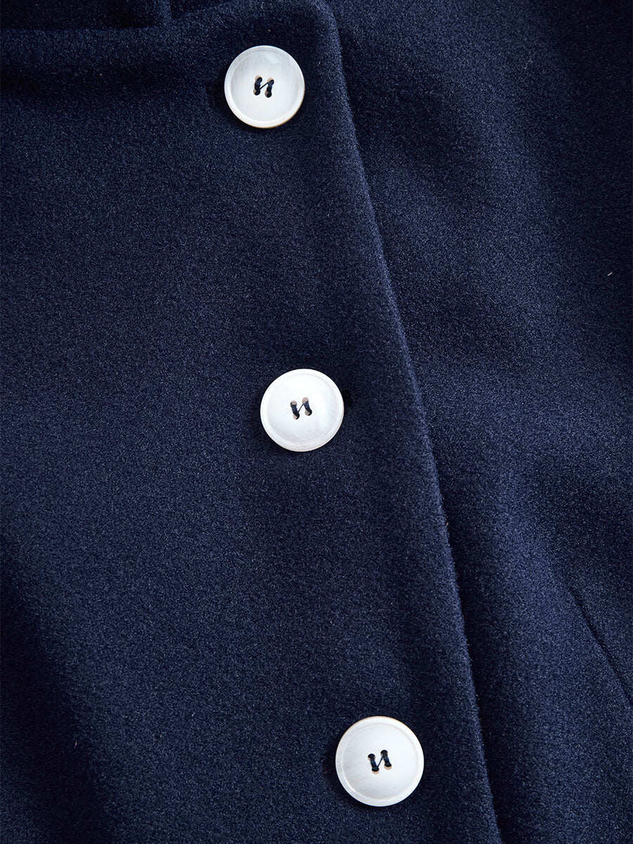 Elegant Navy Stand - Collar Maxi Coat