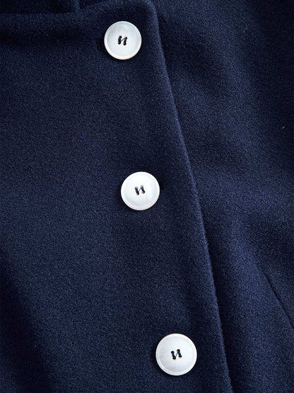 Elegant Navy Stand - Collar Maxi Coat