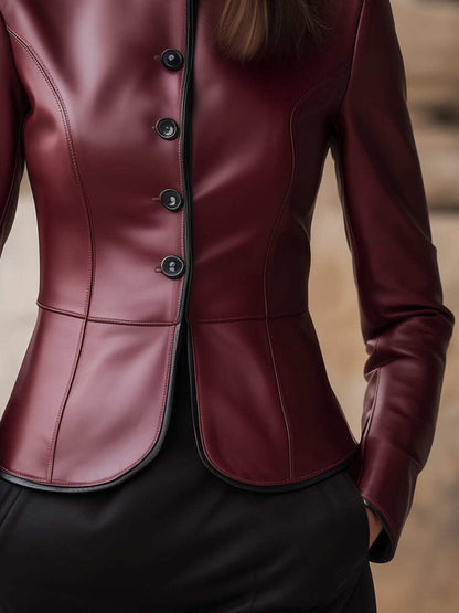 High Collar Fitted Faux Leather Jacket
