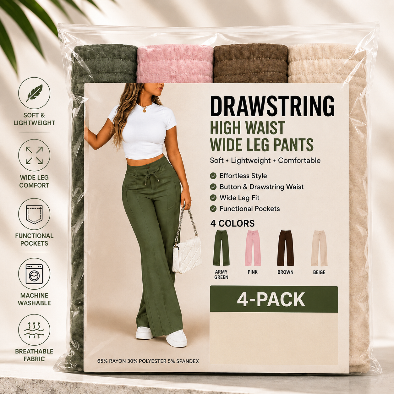 ⚡New Summer Drawstring High Waist Wide Leg Pants