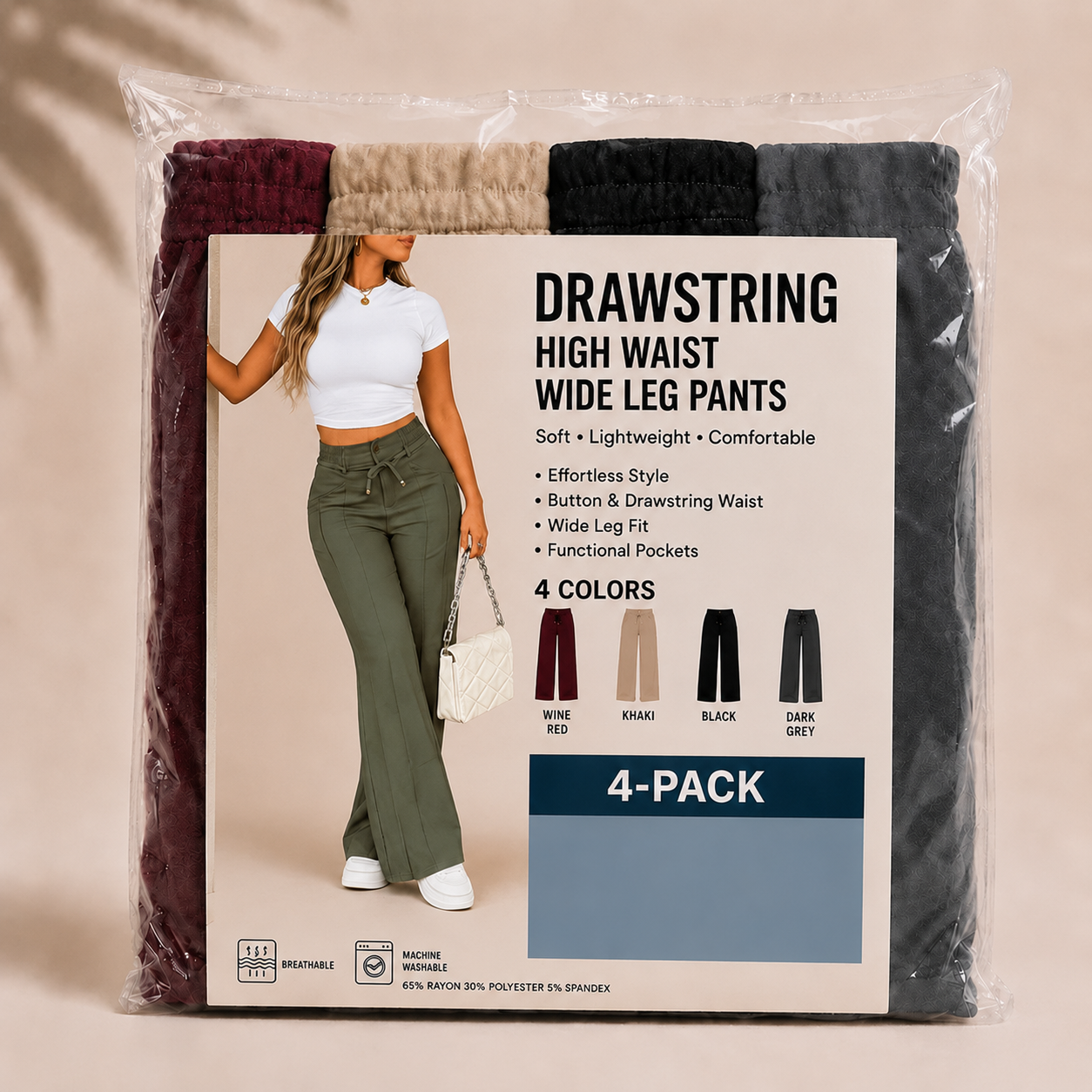 ⚡New Summer Drawstring High Waist Wide Leg Pants