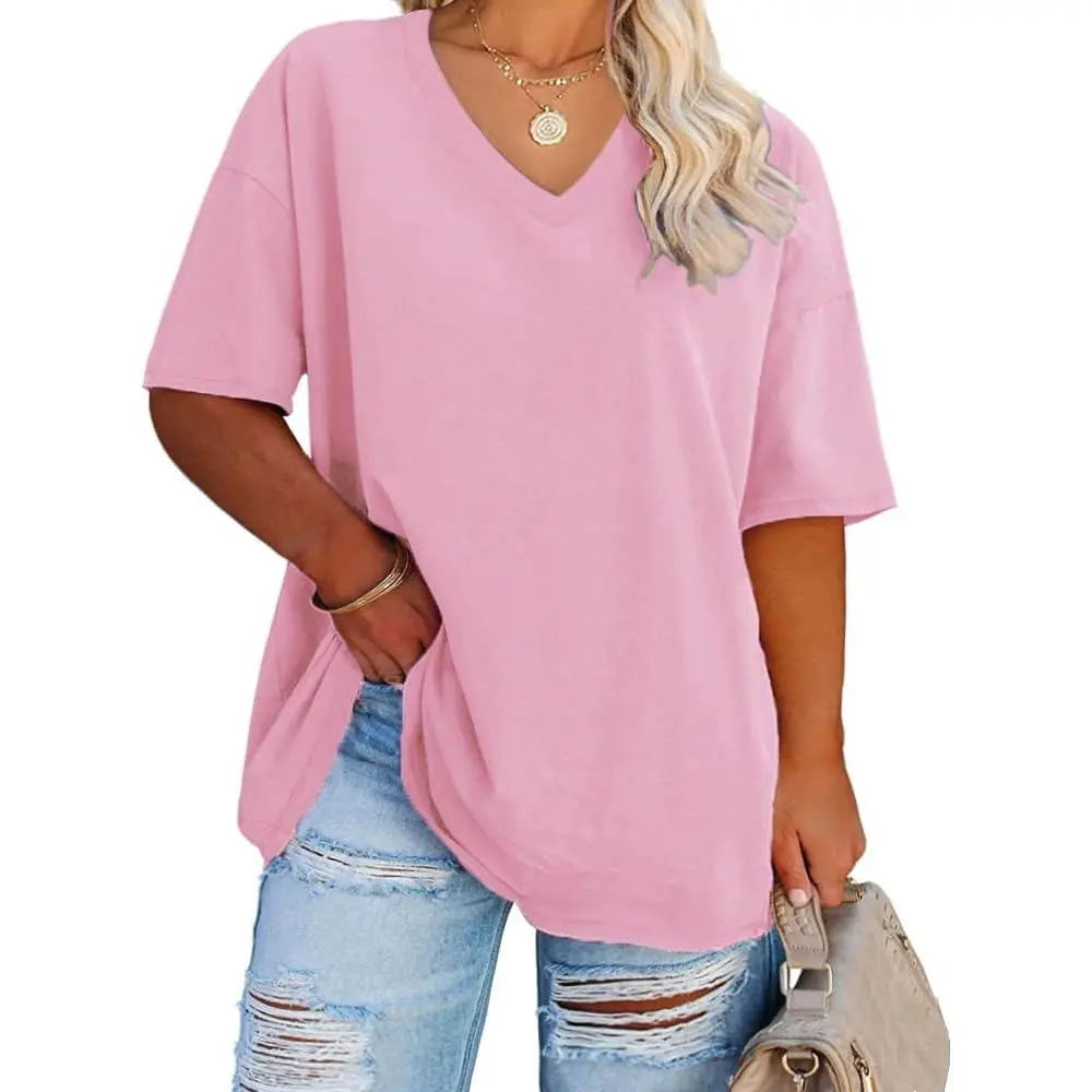 【End of Summer Sale】Women's V Neck T Shirts Summer Half Sleeve Tee
