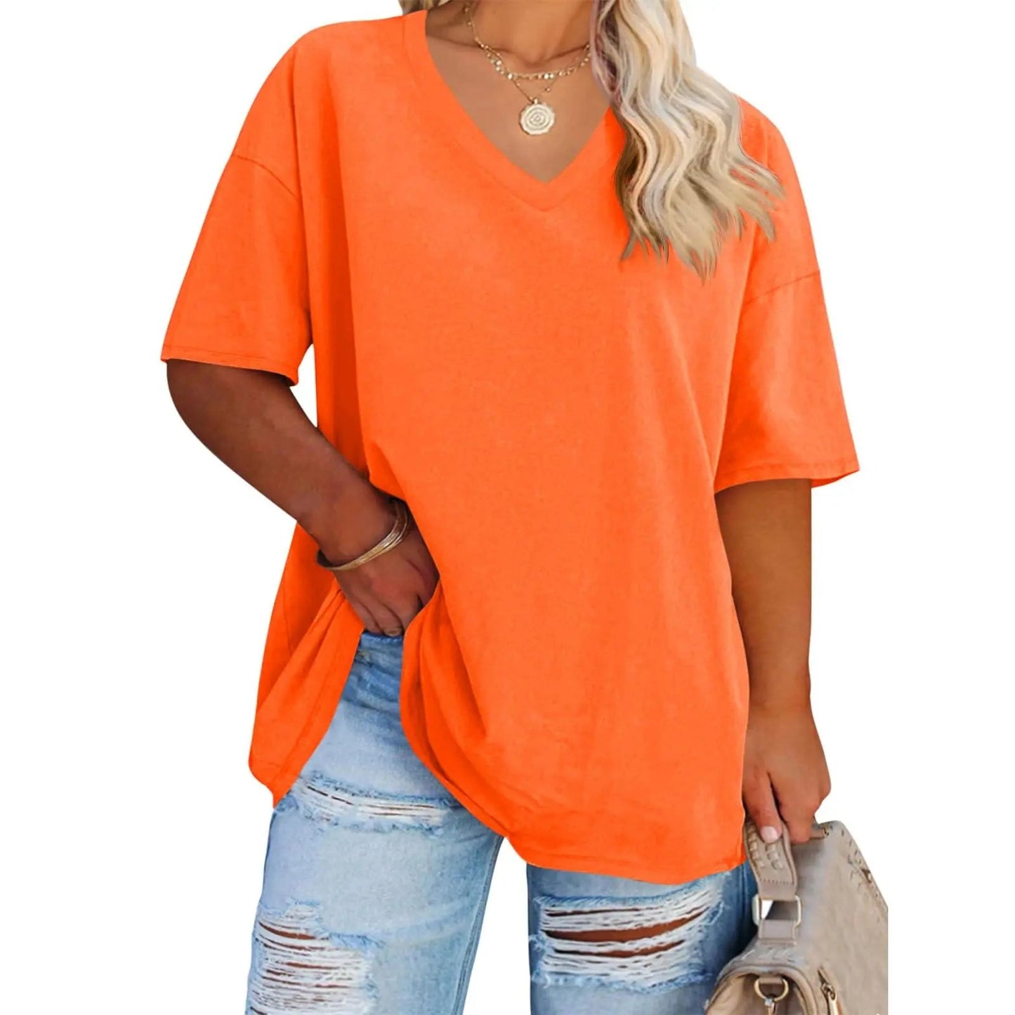 【End of Summer Sale】Women's V Neck T Shirts Summer Half Sleeve Tee