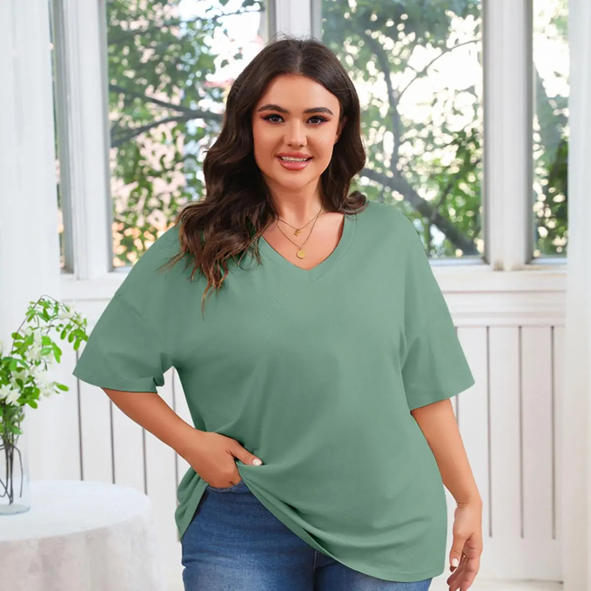 【End of Summer Sale】Women's V Neck T Shirts Summer Half Sleeve Tee