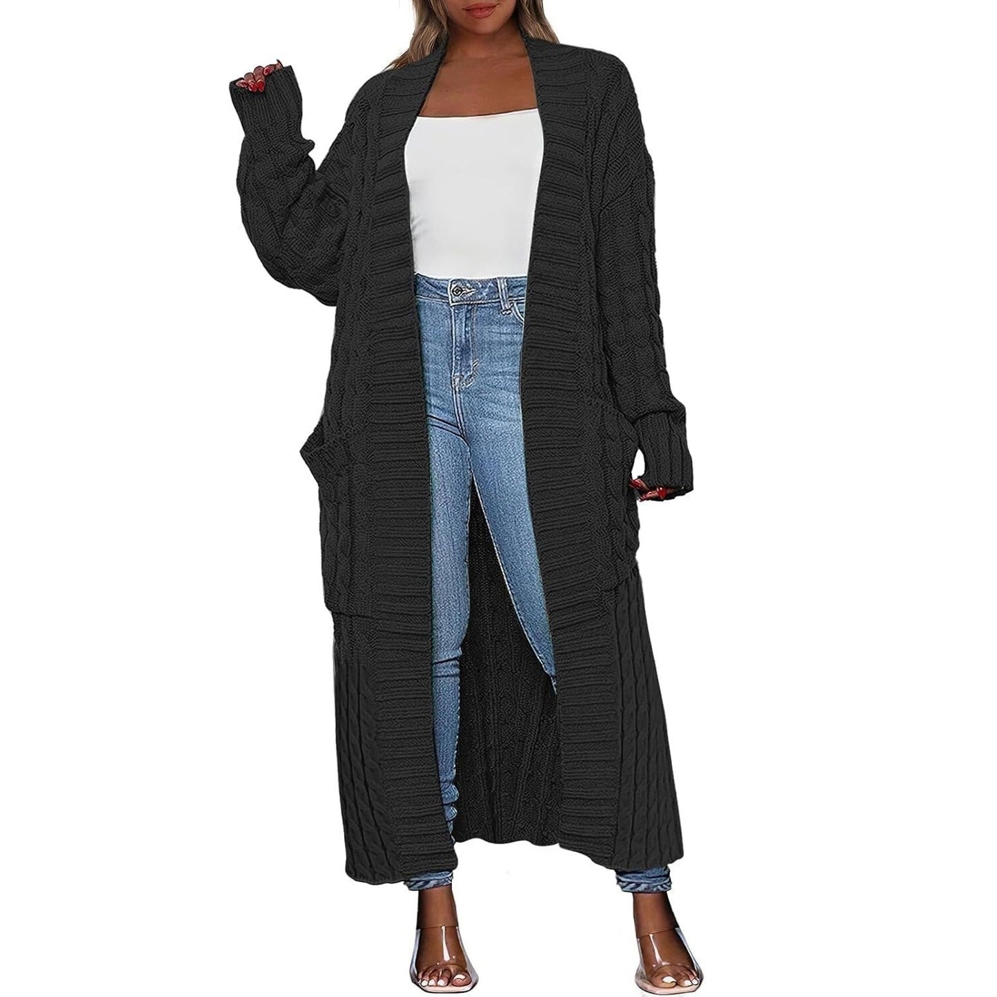 Women's Long Cardigan 2026 Oversized Coat Long Sleeve Open Cardigan Knitted Extra