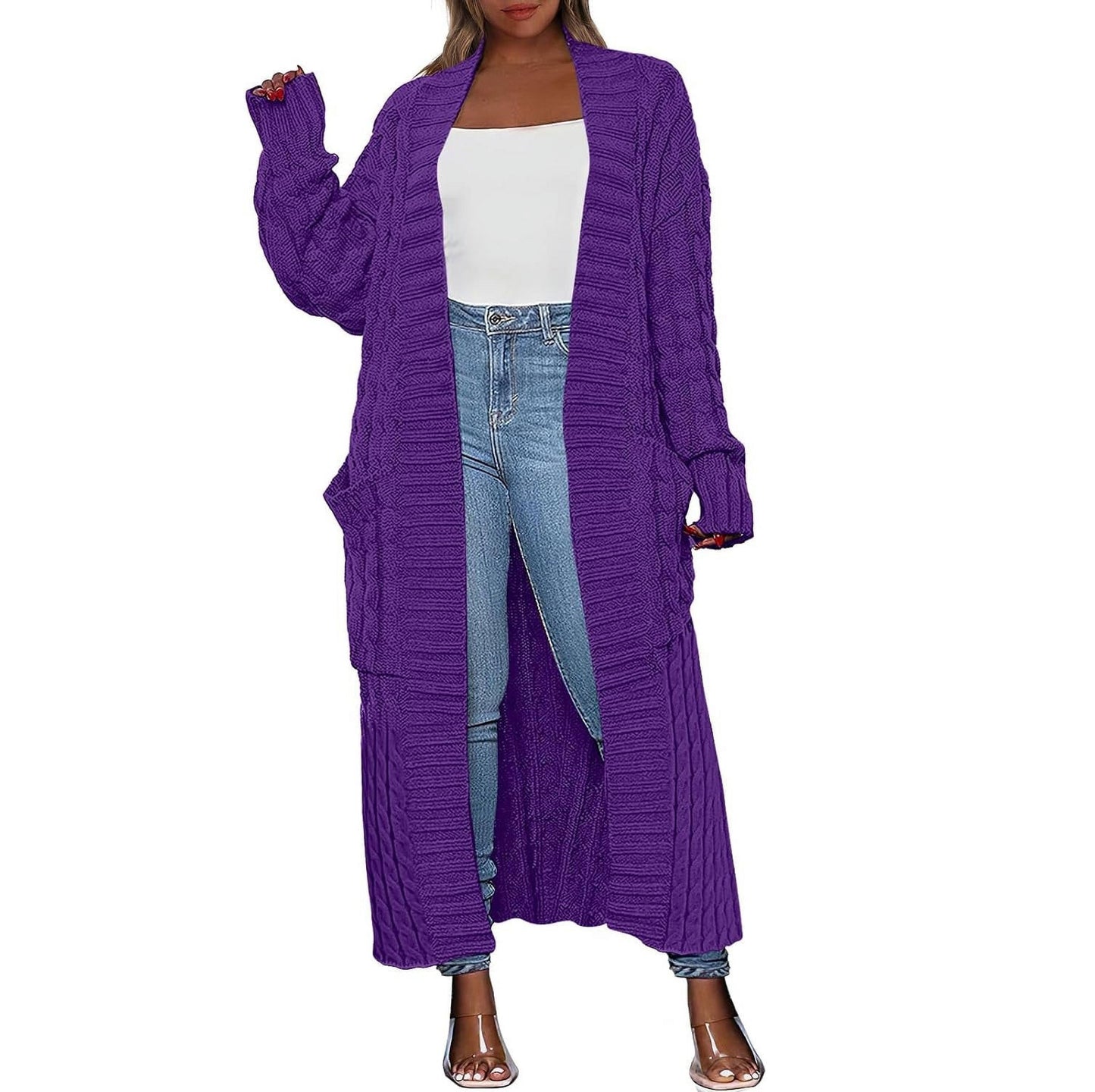 Women's Long Cardigan 2026 Oversized Coat Long Sleeve Open Cardigan Knitted Extra