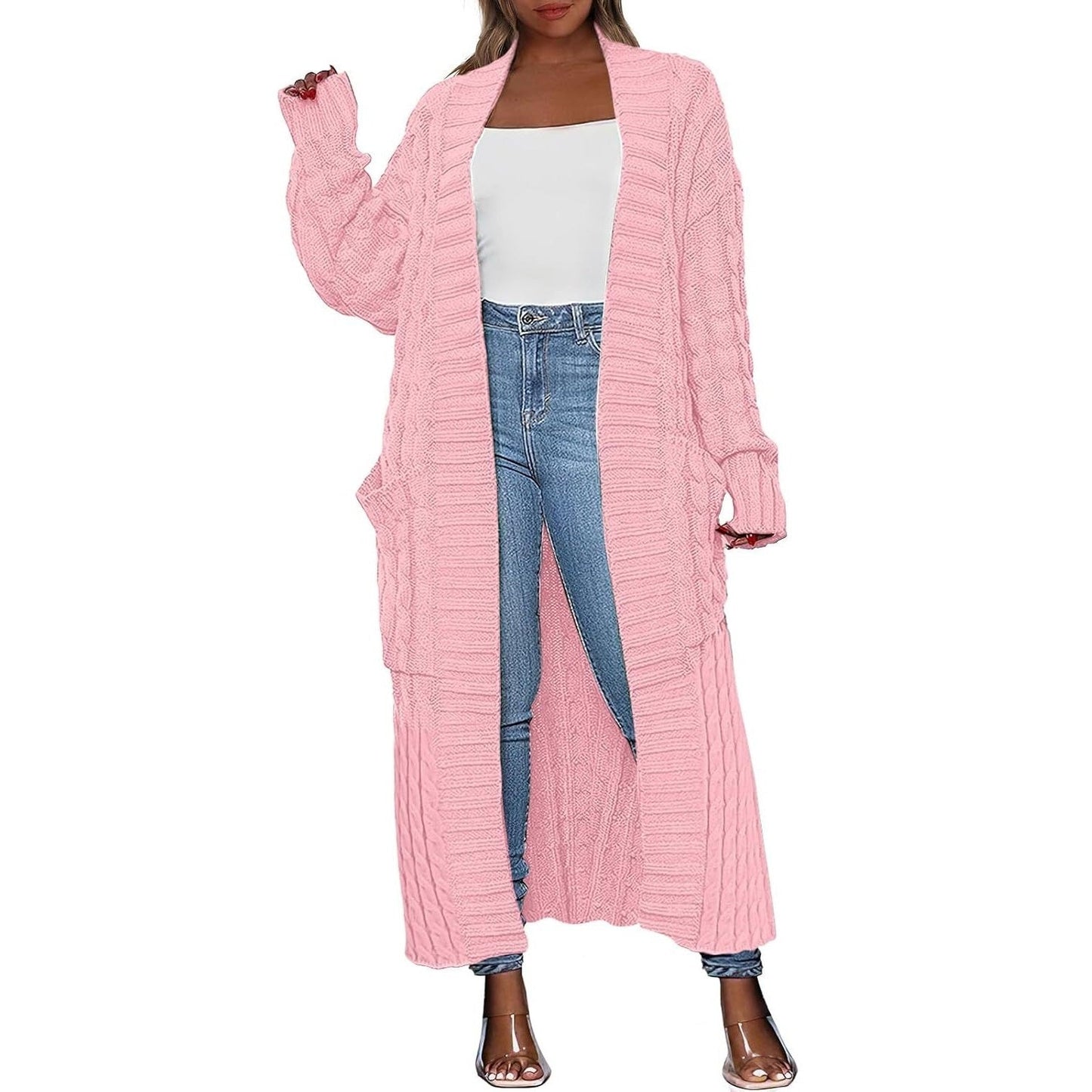 Women's Long Cardigan 2026 Oversized Coat Long Sleeve Open Cardigan Knitted Extra