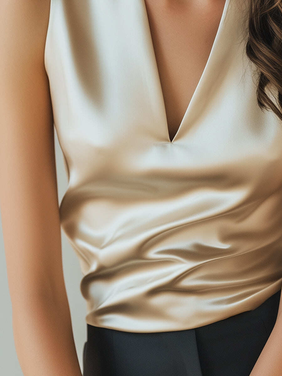 Ivory Satin Top with Elegant Drape Details