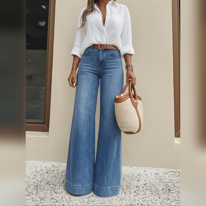 Women's Loose Fit Baggy Oversized Straight Leg Denim Jeans with Pockets