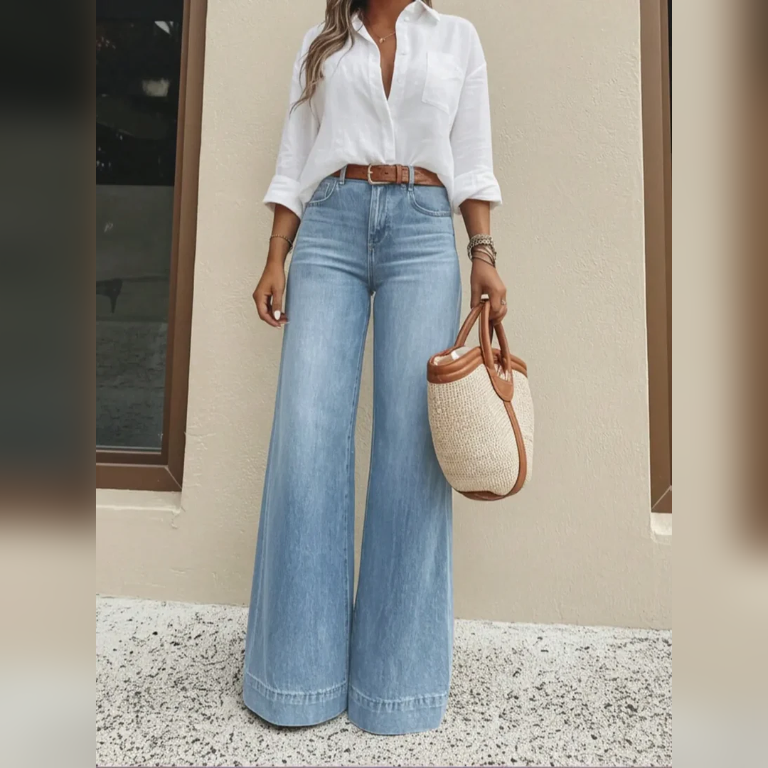 Women's Loose Fit Baggy Oversized Straight Leg Denim Jeans with Pockets