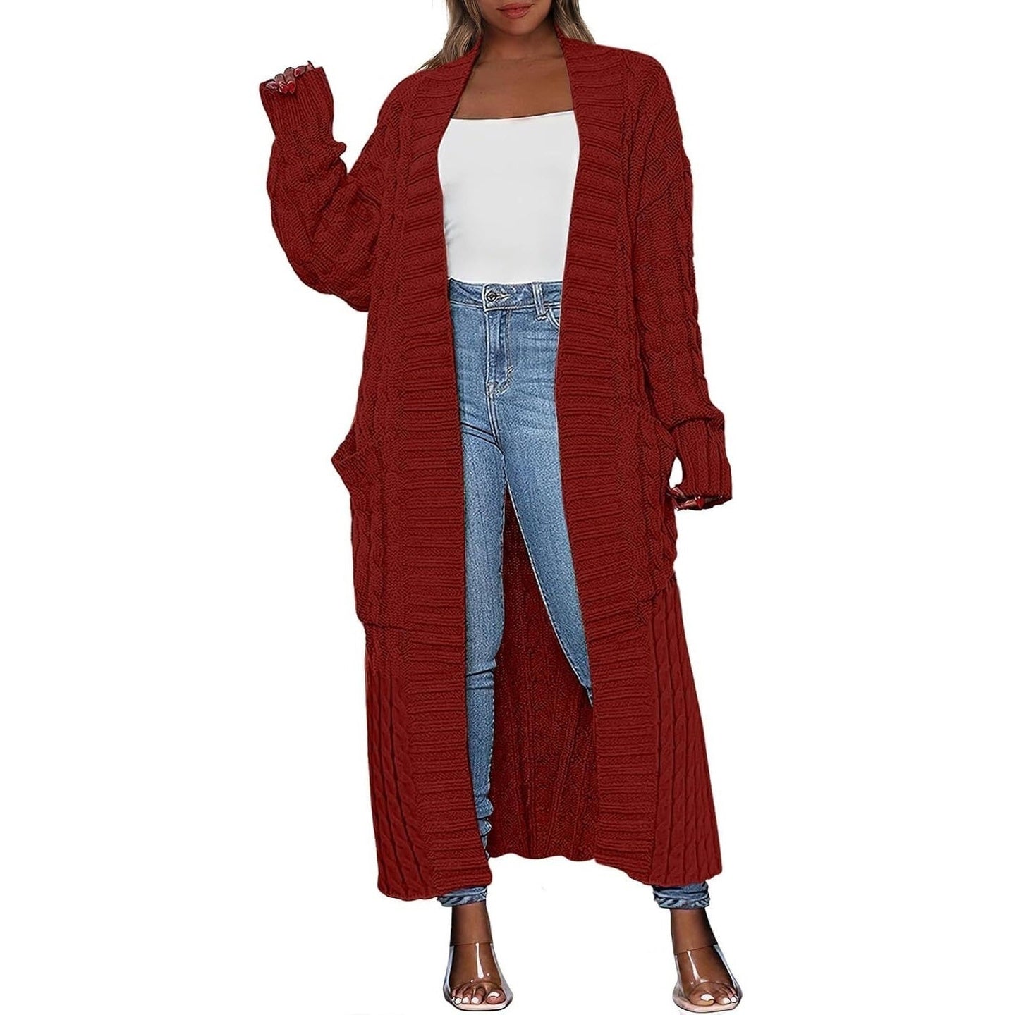 Women's Long Cardigan 2026 Oversized Coat Long Sleeve Open Cardigan Knitted Extra
