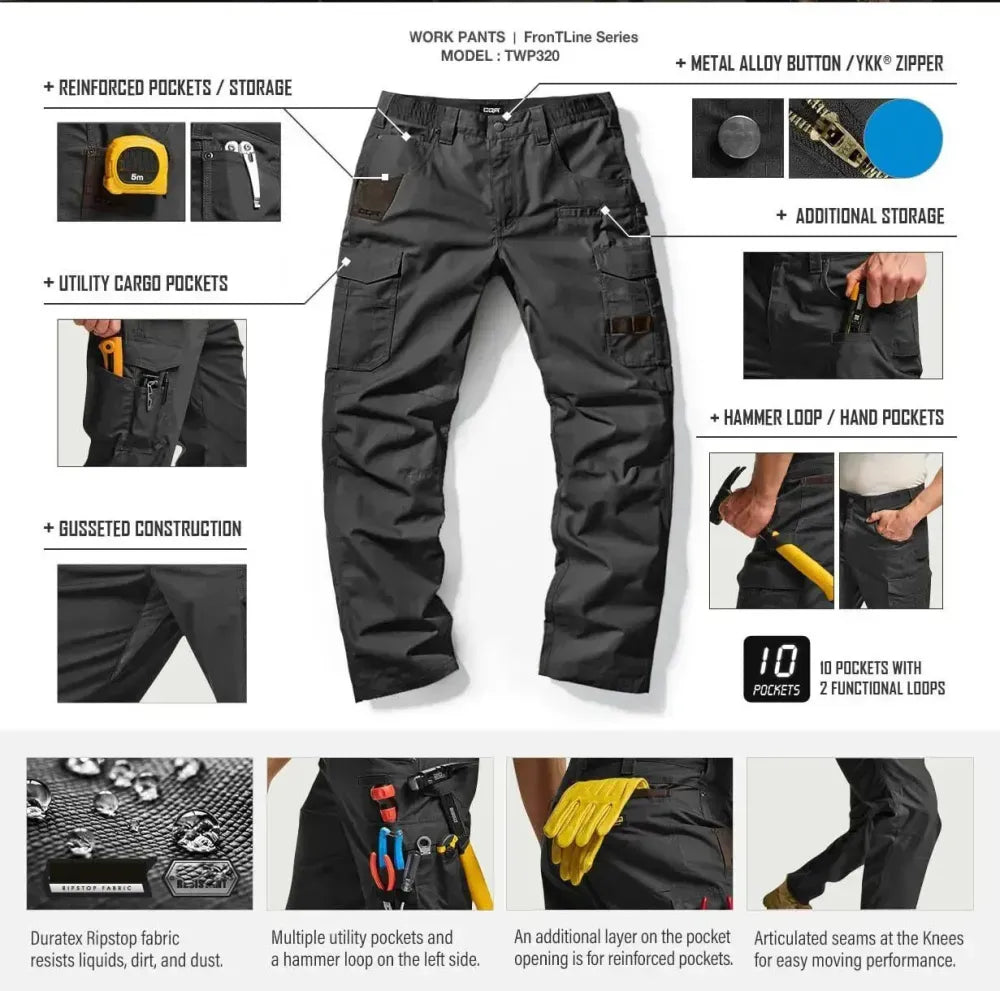 Men's Ripstop Tactical Pants, 9 Pockets,Water Repellent, Cargo Pants for Work, Hiking, Hunting