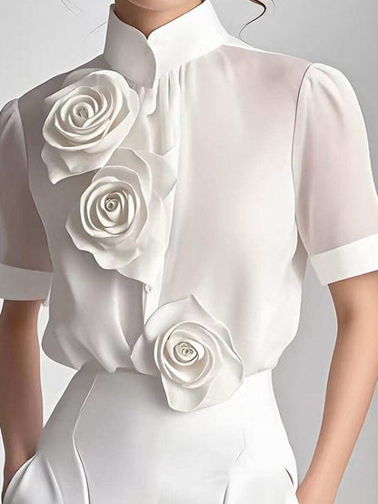 Elegant Blossom Embellished Floral Blouse