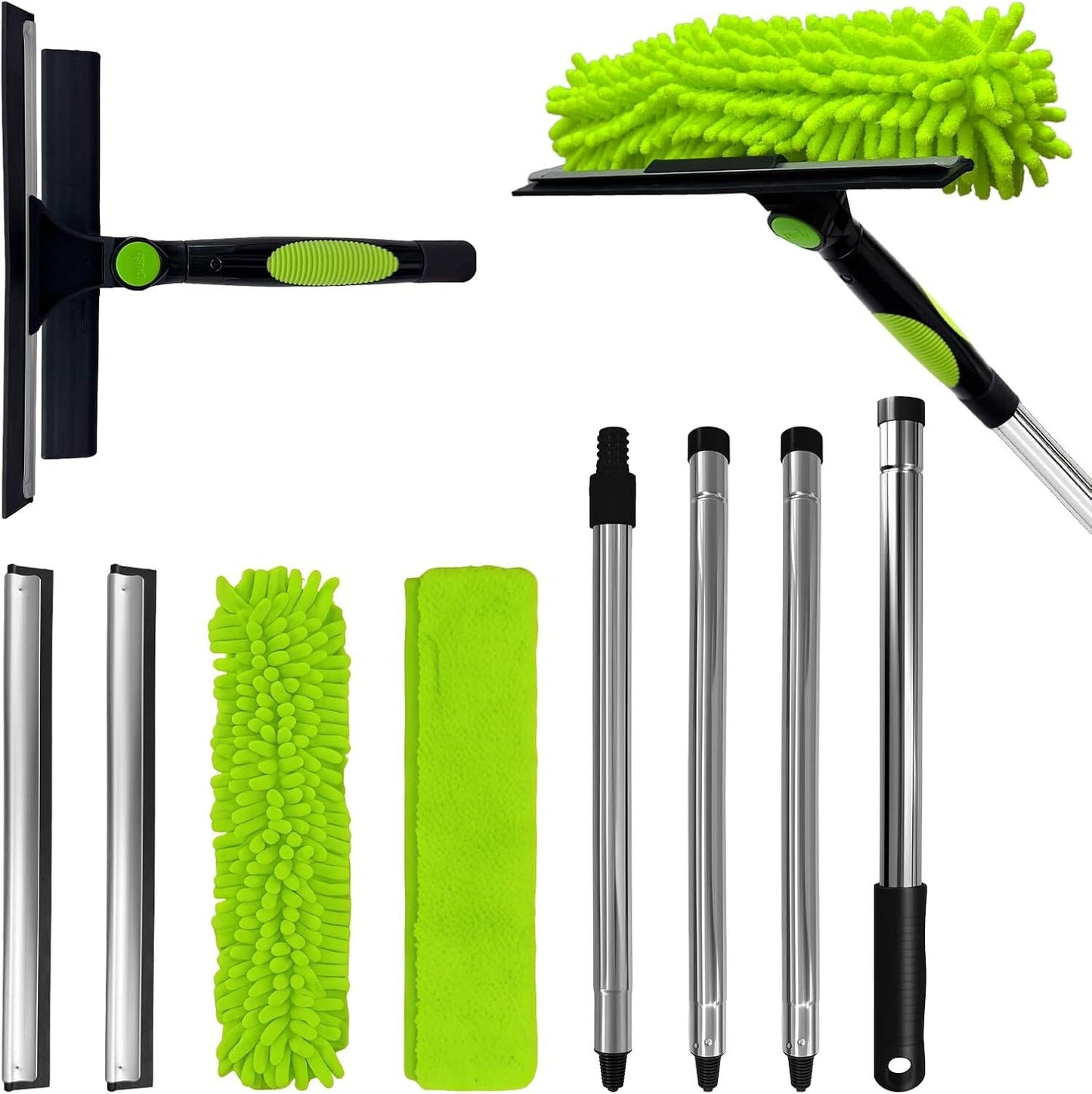 Squeegee Window Cleaner 2 in 1 Rotatable Window Cleaning Tool Kit with Extension Pole